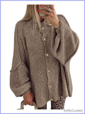 Oversized Open Front Cardigan Button Down Long Knit Sweater
